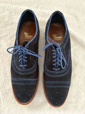 Allen Edmonds Strandmok men’s blue suede dress shoes Oxford cap toe size 8.5